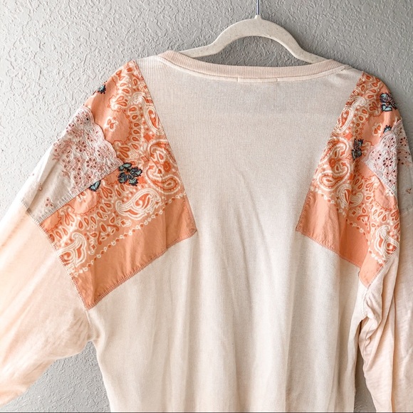 Free People Feelin It Alabaster Patchwork Oversized Top Size S Casual Slouchy - Picture 11 of 11